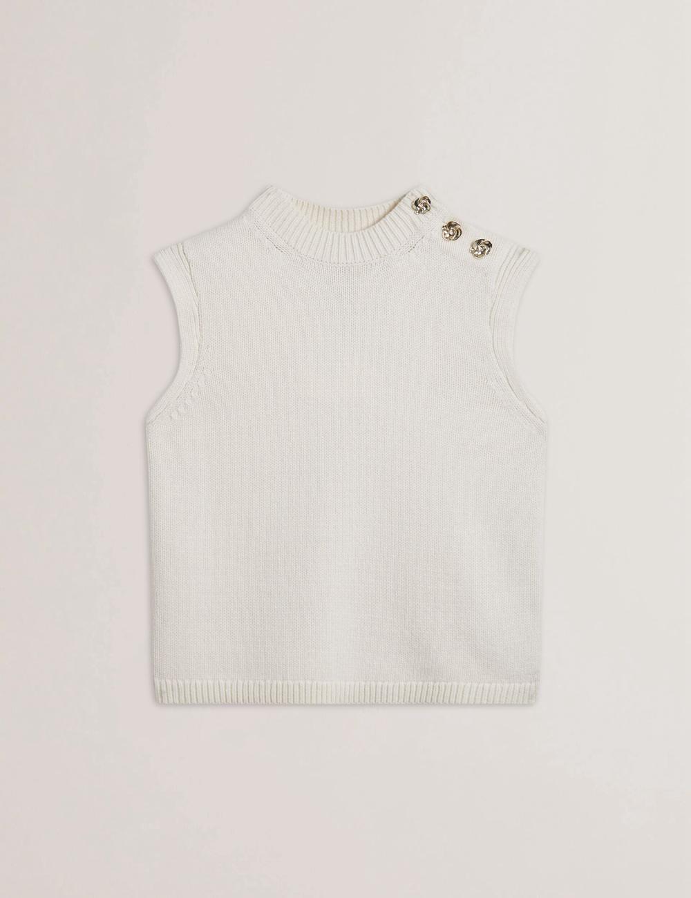 Ivory Ted Baker RONDHER - Rose Button Wool Knit Women Tank Tops | SG  8247-TYFQK