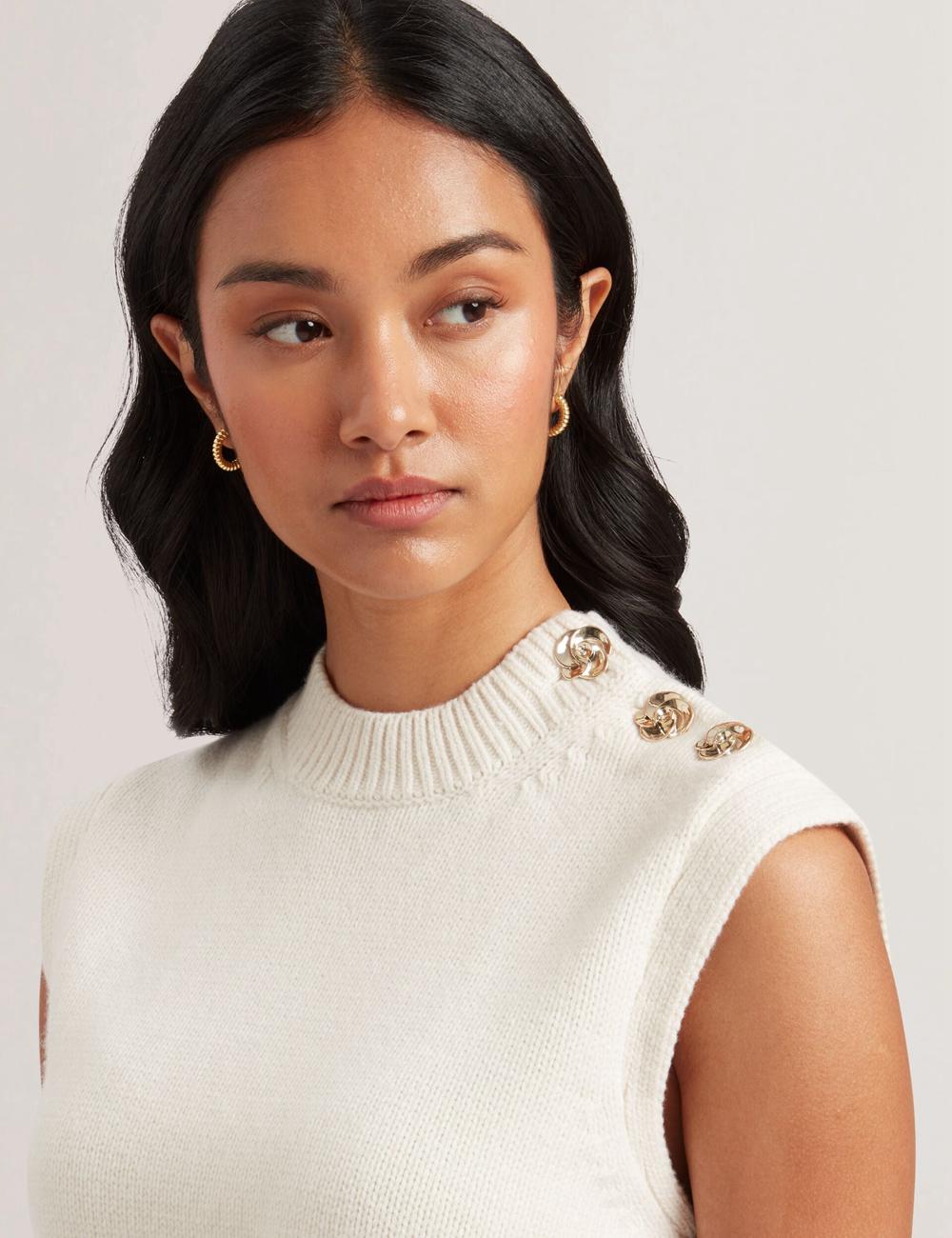 Ivory Ted Baker RONDHER - Rose Button Wool Knit Women Tank Tops | SG  8247-TYFQK