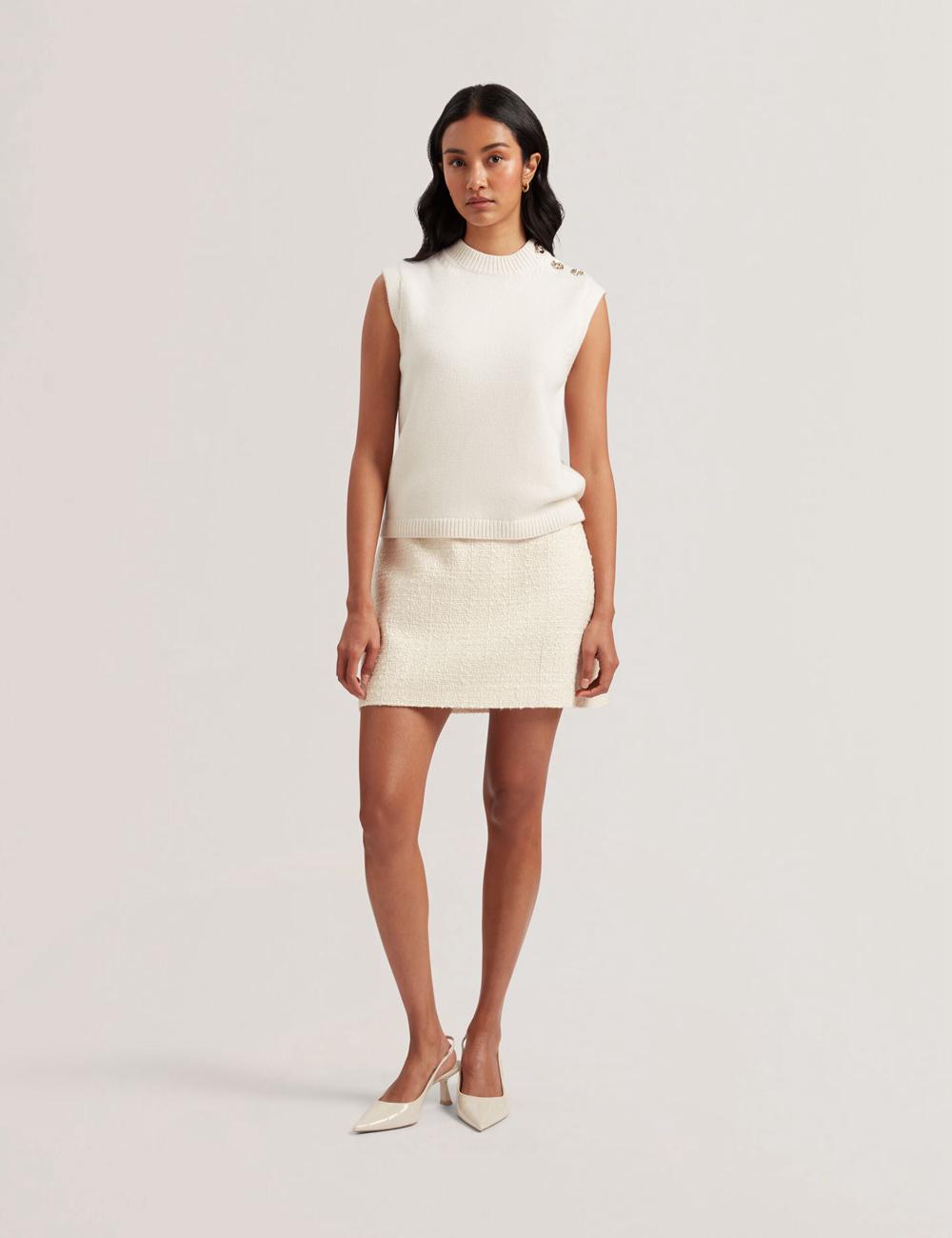 Ivory Ted Baker RONDHER - Rose Button Wool Knit Women Tank Tops | SG  8247-TYFQK