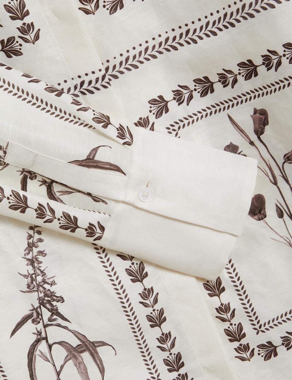 Ivory Ted Baker SIMCOA - Panel Print Silk Linen Longline Women Casual Shirts | SG  6145-PCHKV