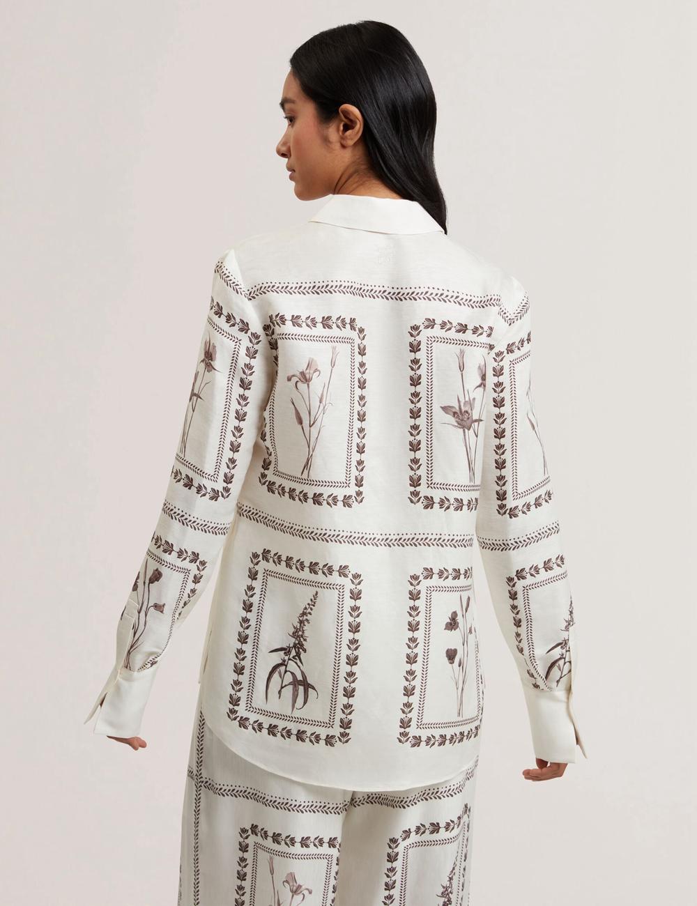 Ivory Ted Baker SIMCOA - Panel Print Silk Linen Longline Women Casual Shirts | SG  6145-PCHKV