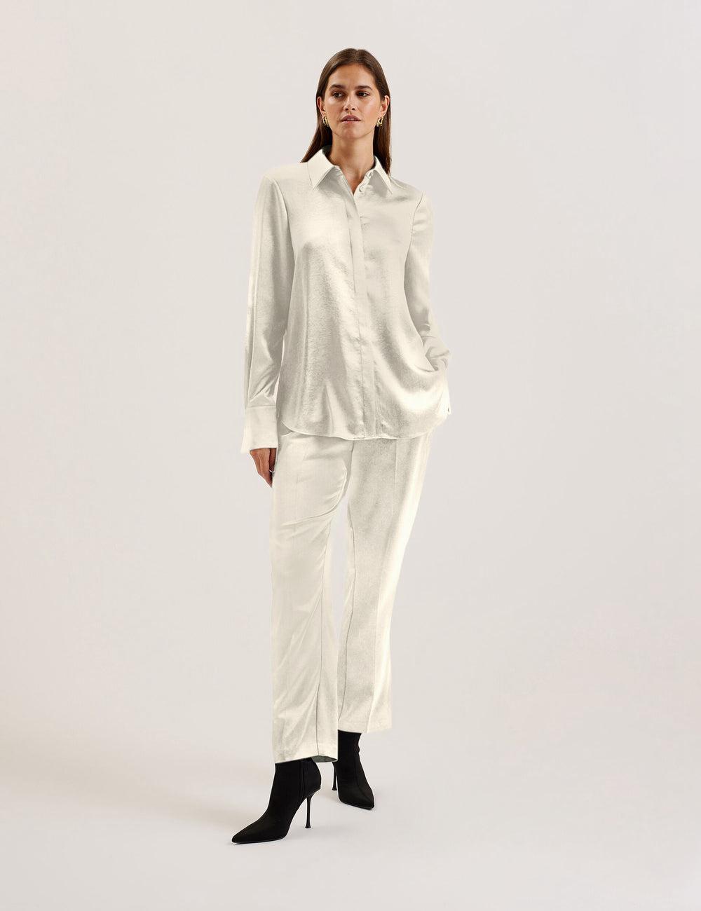 Ivory Ted Baker SONORA - Satin Longline Covered Placket Women Formal Shirts | SG  4902-CJERU