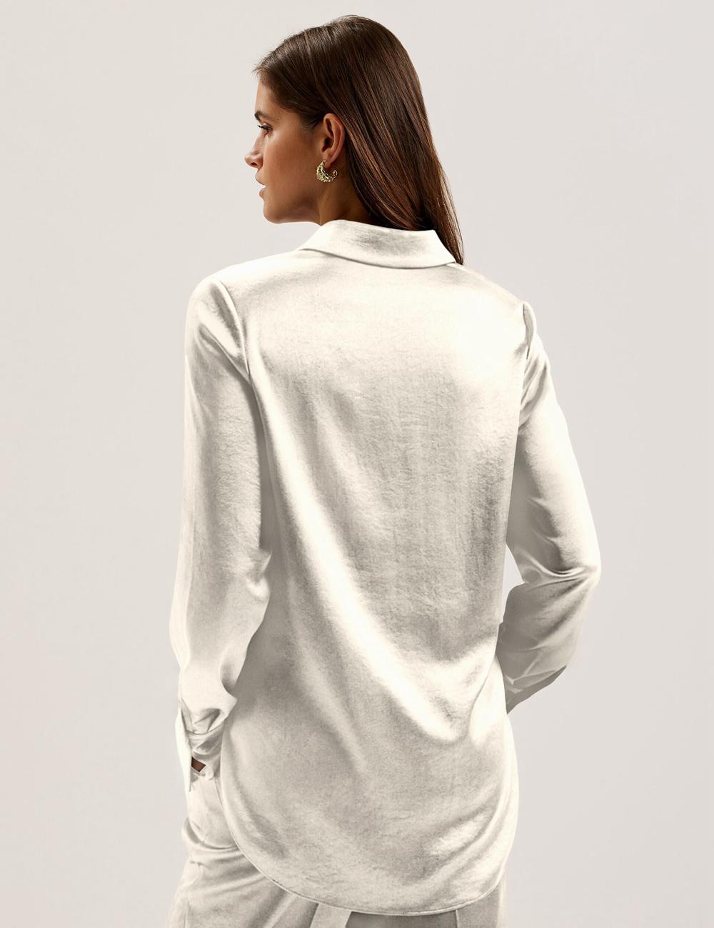 Ivory Ted Baker SONORA - Satin Longline Covered Placket Women Formal Shirts | SG  4902-CJERU