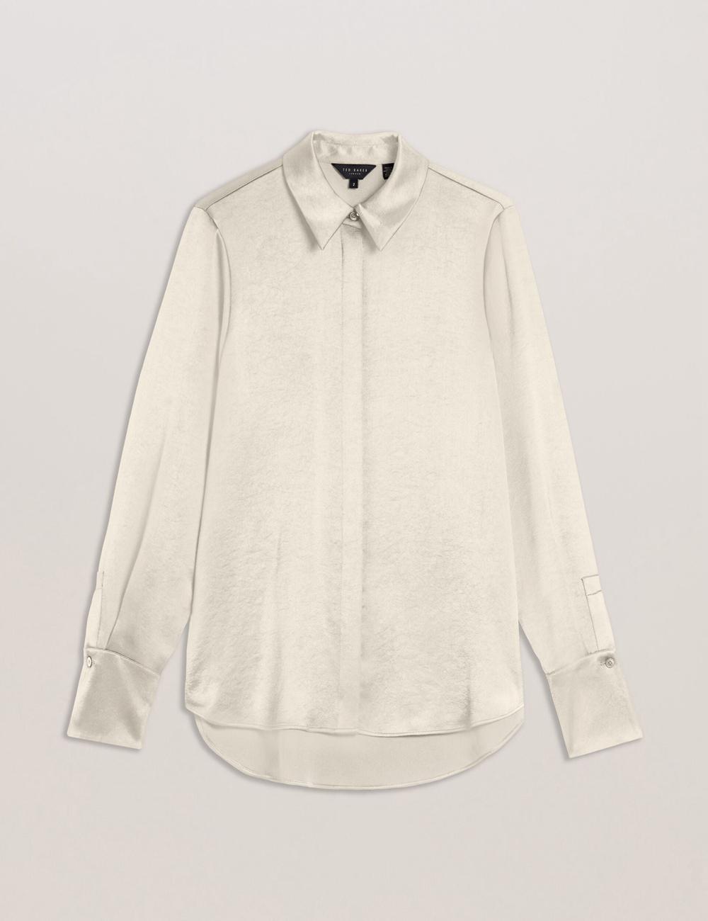 Ivory Ted Baker SONORA - Satin Longline Covered Placket Women Formal Shirts | SG  4902-CJERU