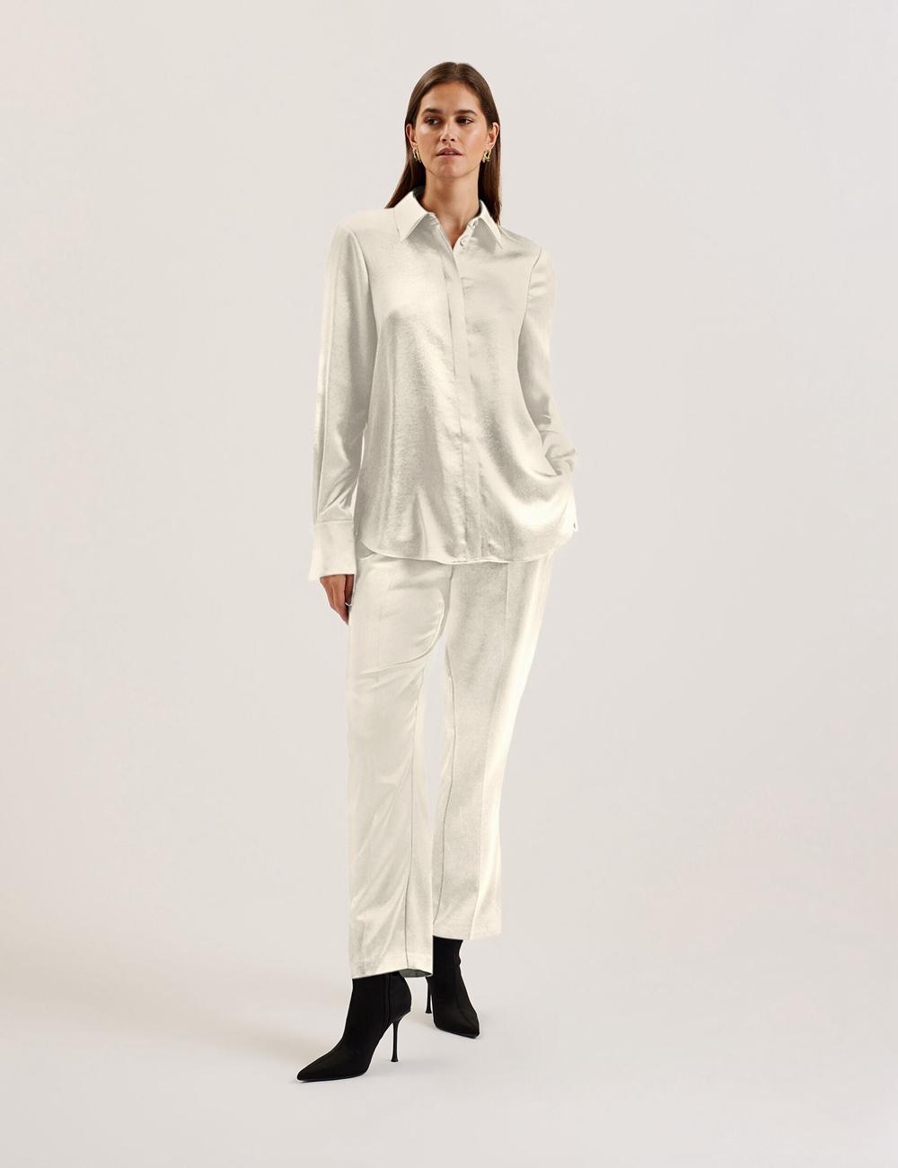 Ivory Ted Baker SONORA - Satin Longline Covered Placket Women Formal Shirts | SG  4902-CJERU