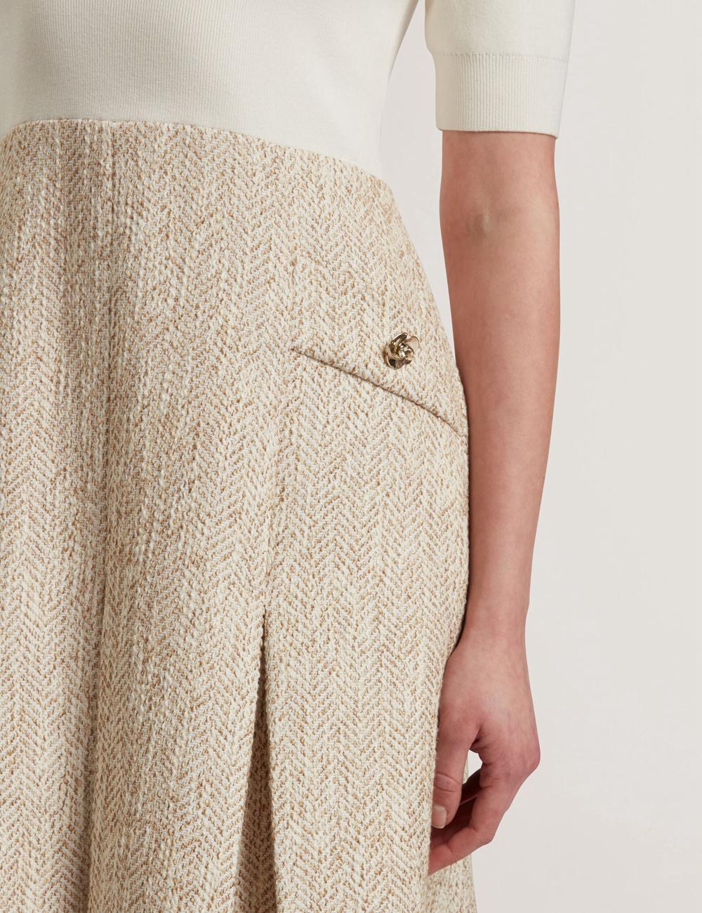 Ivory Ted Baker VULPAD - Pleated Boucle With Knit Bodice Women Mini Dresses | SG  7981-CMZVI