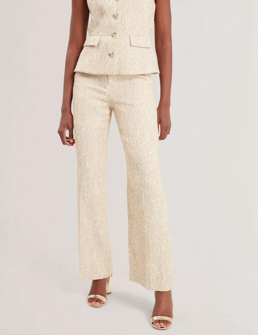 Ivory Ted Baker VULPAT - Boucle Herringbone Wide Leg Tailored Women Trousers | SG  3758-SEPTD