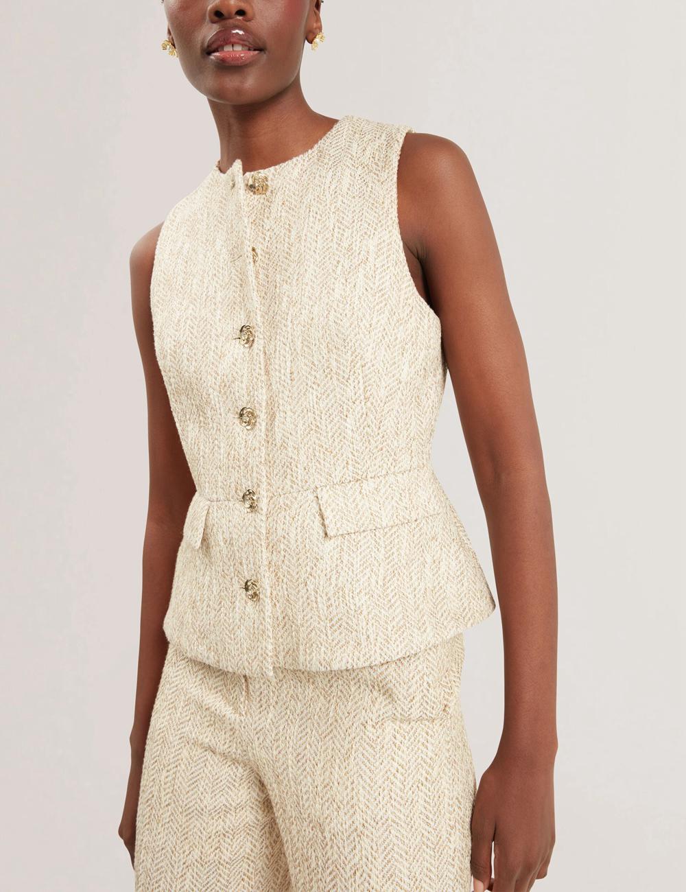 Ivory Ted Baker VULPAT - Boucle Herringbone Wide Leg Tailored Women Trousers | SG  3758-SEPTD