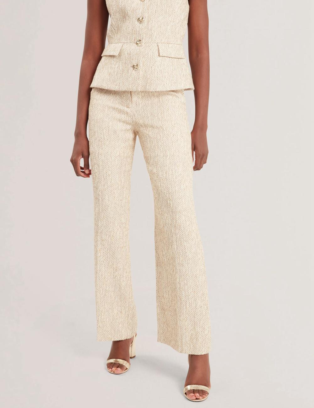 Ivory Ted Baker VULPAT - Boucle Herringbone Wide Leg Tailored Women Trousers | SG  3758-SEPTD