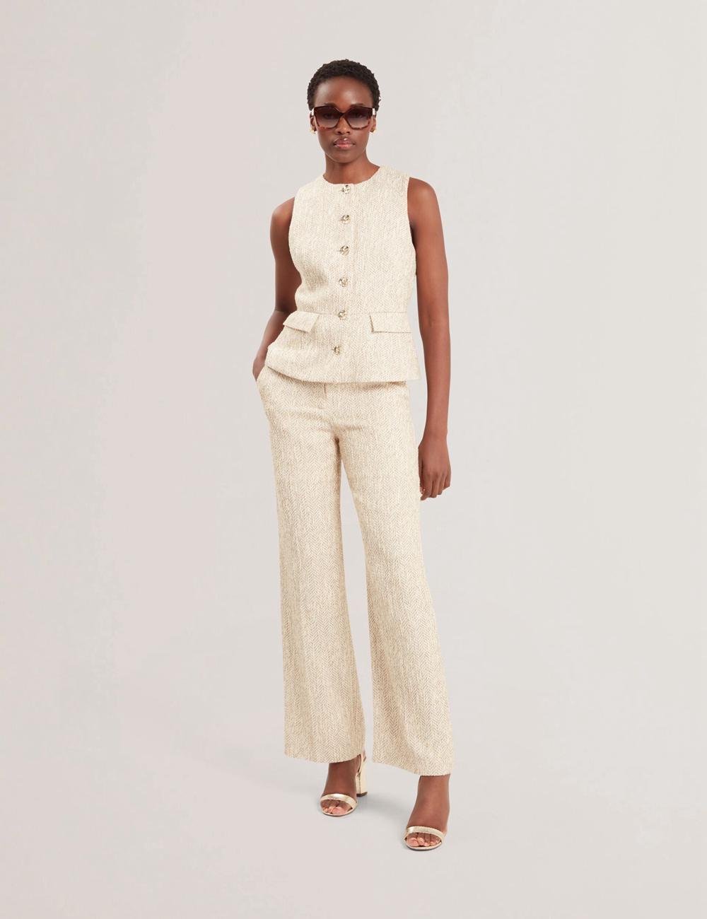 Ivory Ted Baker VULPAW - Boucle Herringbone Fitted Women Suit Waistcoat | SG  6210-SAQZM