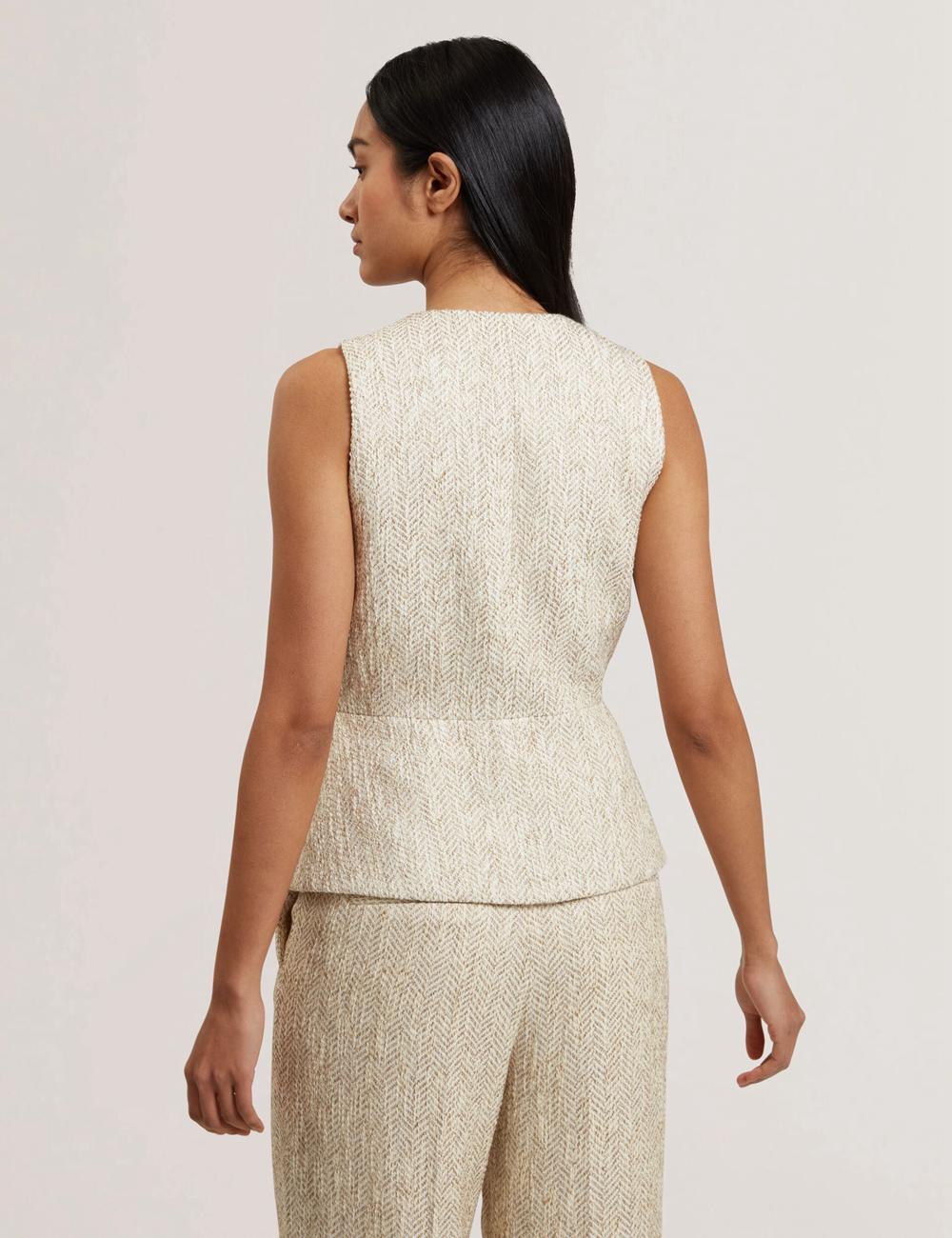 Ivory Ted Baker VULPAW - Boucle Herringbone Fitted Women Suit Waistcoat | SG  6210-SAQZM
