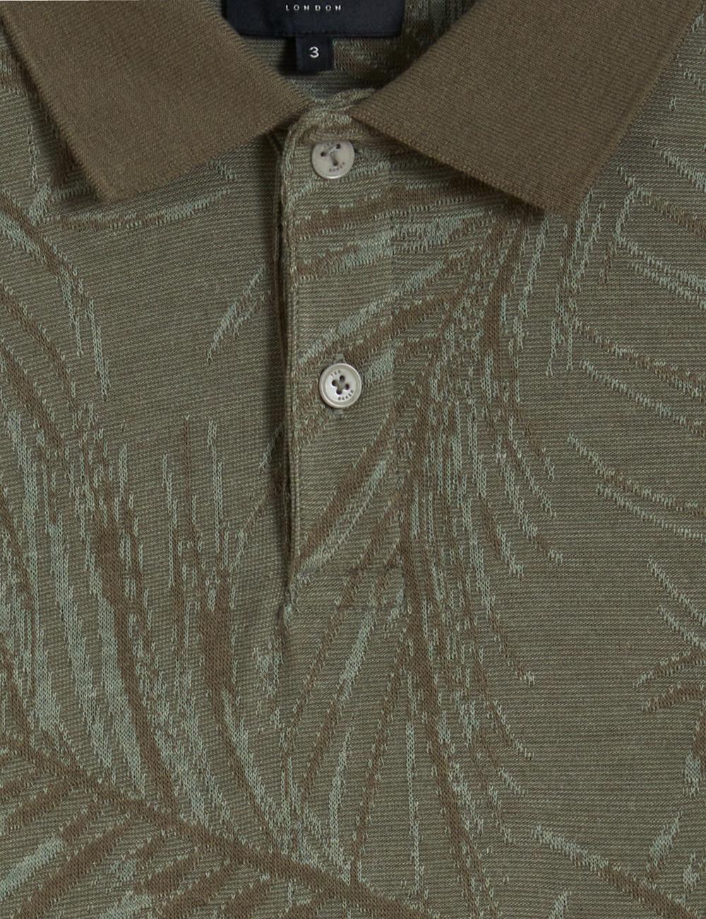 Khaki Ted Baker EDWINE - Leaf Print Short Sleeve Men Polos Shirts | SG  7352-GMEWF