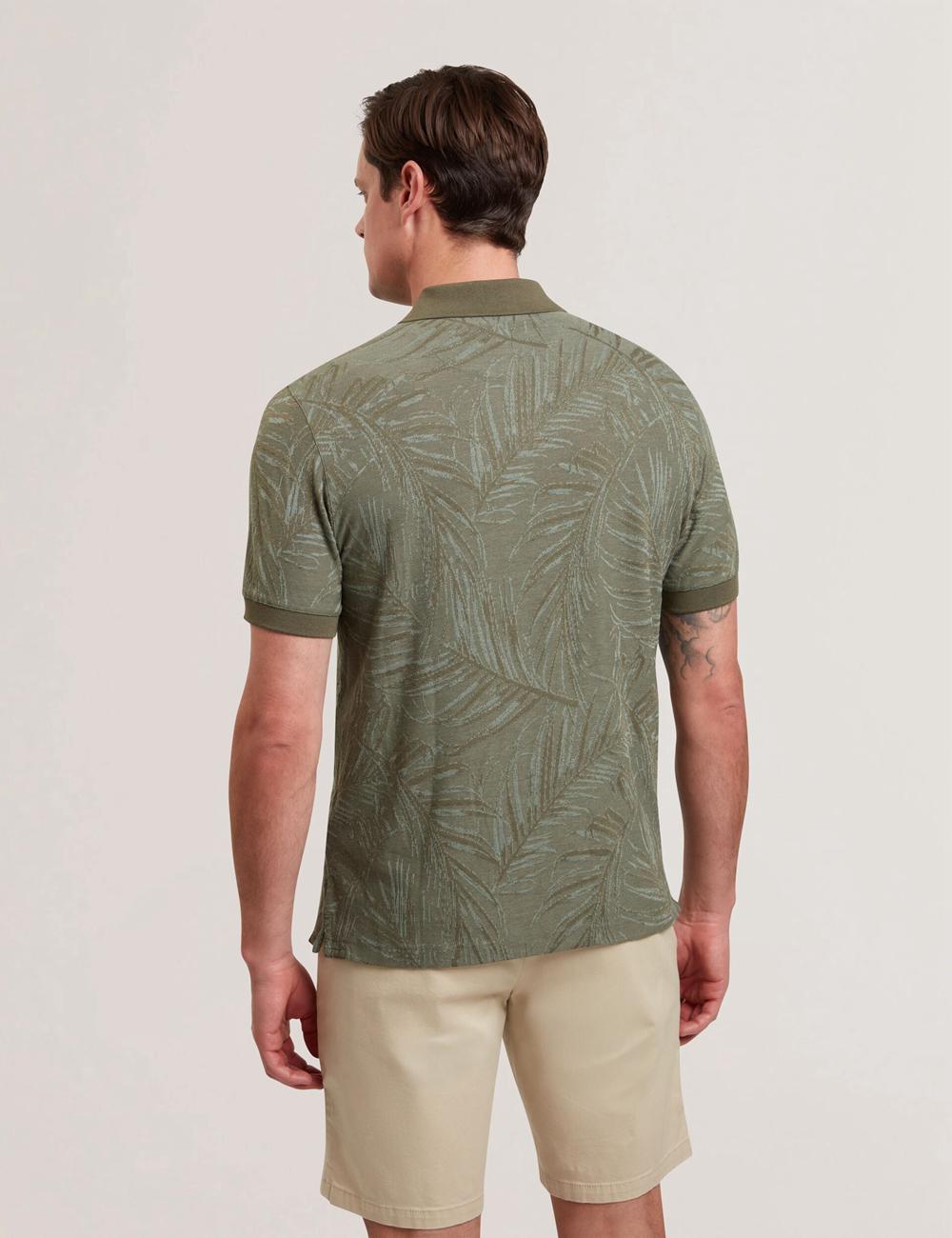 Khaki Ted Baker EDWINE - Leaf Print Short Sleeve Men Polos Shirts | SG  7352-GMEWF