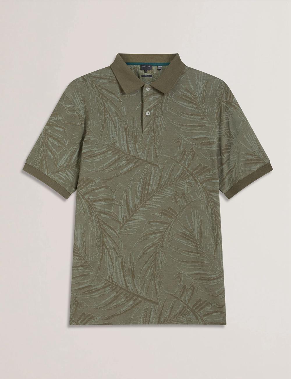 Khaki Ted Baker EDWINE - Leaf Print Short Sleeve Men Polos Shirts | SG  7352-GMEWF