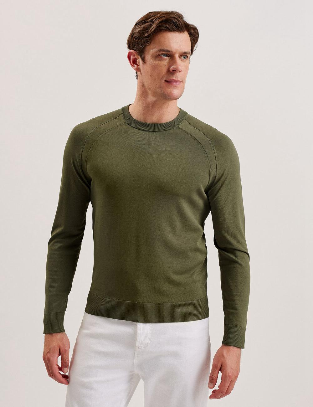 Khaki Ted Baker MAYWO - Saddle Shoulder Crew Neck Men Jumpers | SG  2548-DKZNR