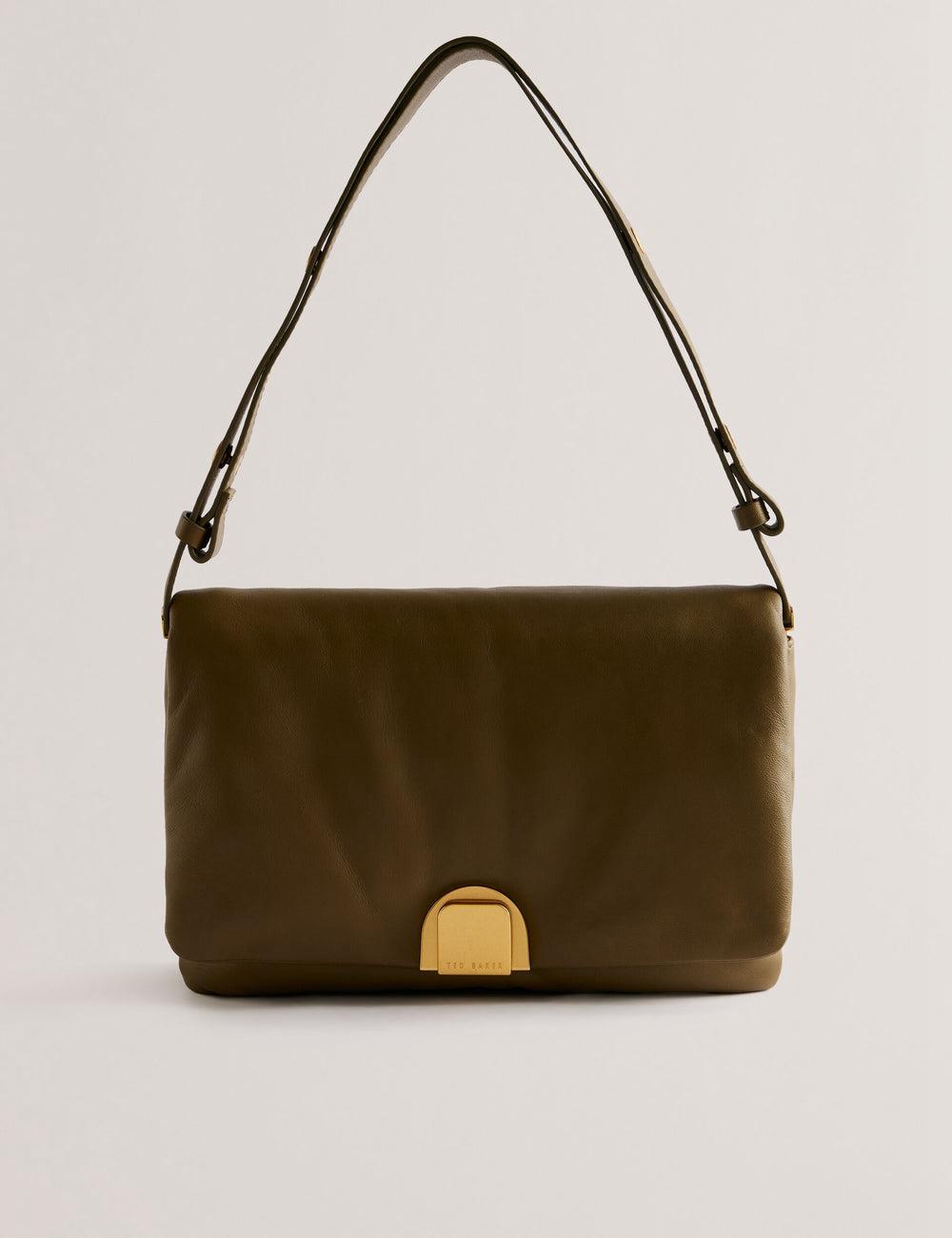 Khaki Ted Baker SAMILLI - Lock Detail Leather Puffy Women Shoulder Bags | SG  6513-WTIJC
