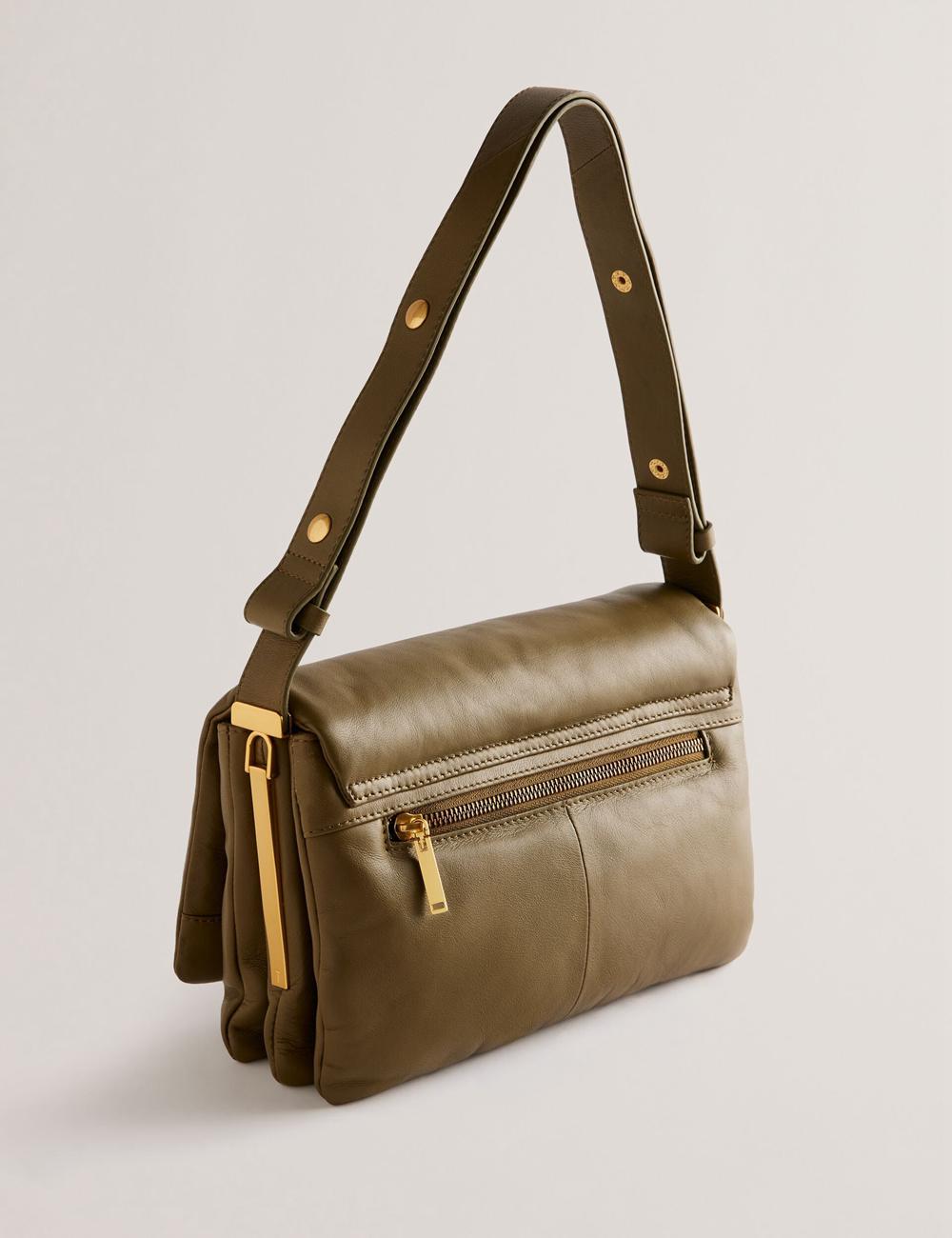 Khaki Ted Baker SAMILLI - Lock Detail Leather Puffy Women Shoulder Bags | SG  6513-WTIJC
