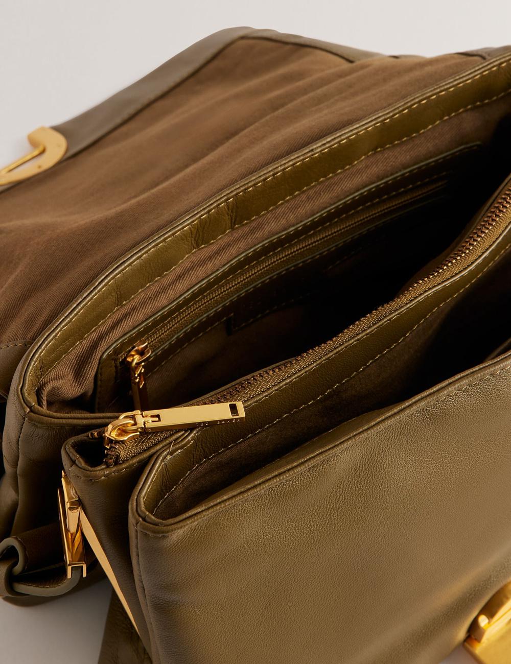 Khaki Ted Baker SAMILLI - Lock Detail Leather Puffy Women Shoulder Bags | SG  6513-WTIJC