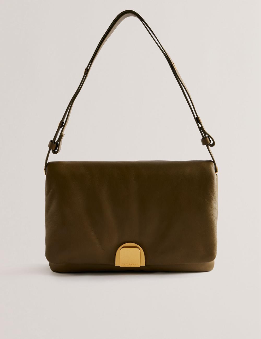 Khaki Ted Baker SAMILLI - Lock Detail Leather Puffy Women Shoulder Bags | SG  6513-WTIJC