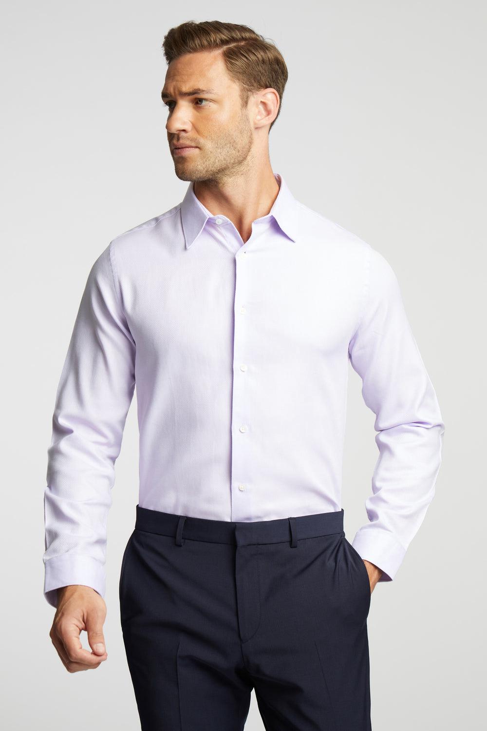 Lilac Ted Baker DALTON - Dobby Textured Cotton Slim Fit Men Formal Shirts | SG  2195-VOMHB