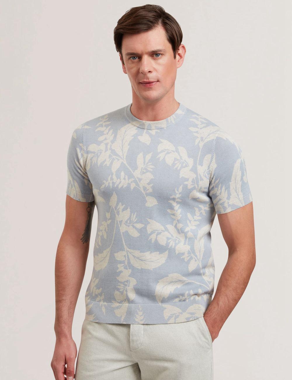 Lt-Blue Ted Baker DENNIO - Short Sleeve Printed Floral Men T-Shirts | SG  0518-DEXNR
