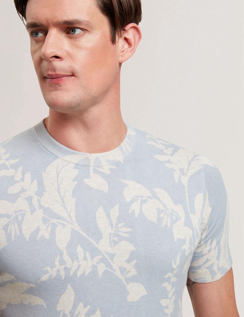 Lt-Blue Ted Baker DENNIO - Short Sleeve Printed Floral Men T-Shirts | SG  0518-DEXNR