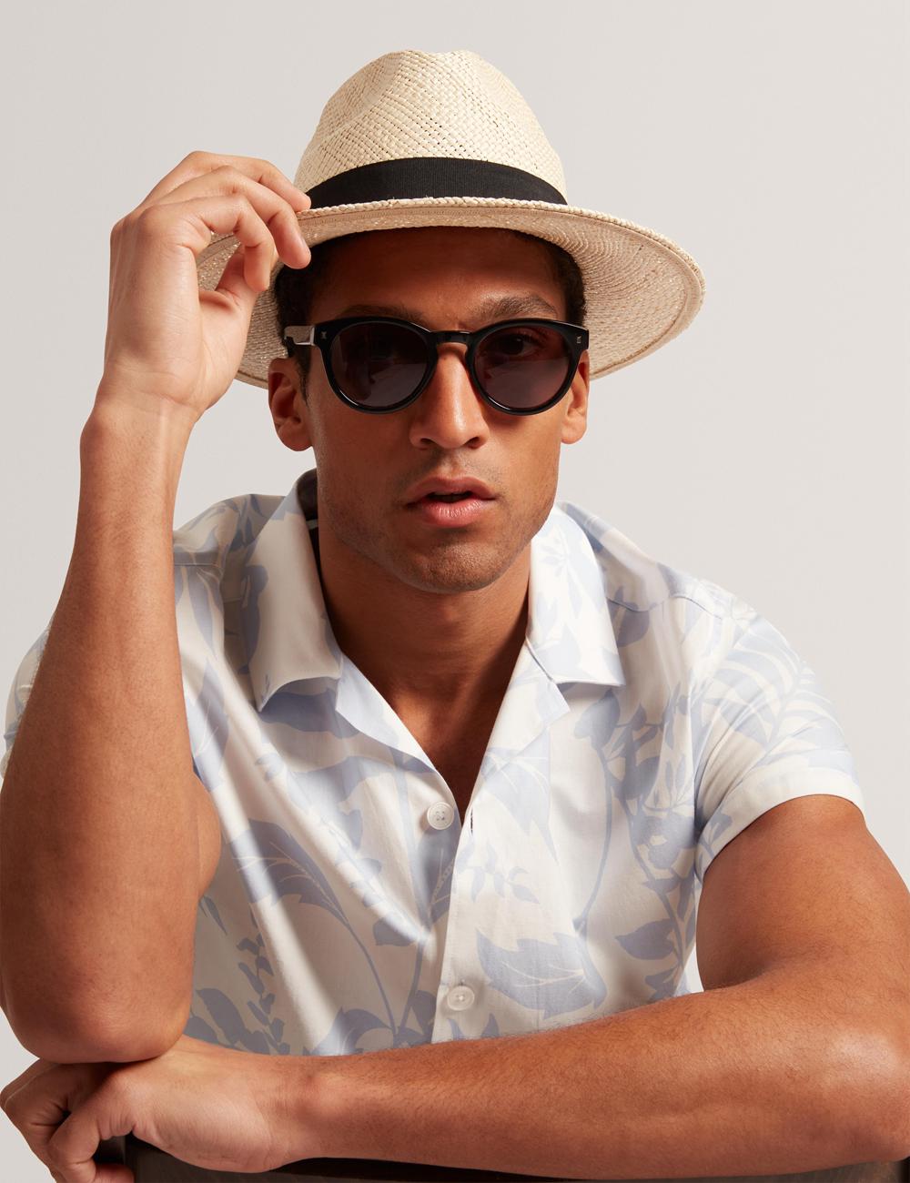Lt-Blue Ted Baker KITS - Short Sleeve Relaxed Floral Print Men Casual Shirts | SG  0138-GWPBT