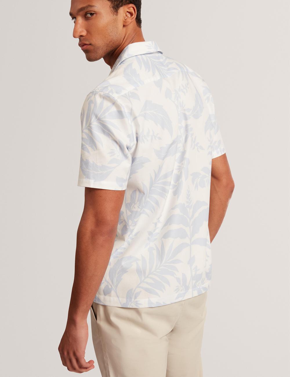 Lt-Blue Ted Baker KITS - Short Sleeve Relaxed Floral Print Men Casual Shirts | SG  0138-GWPBT