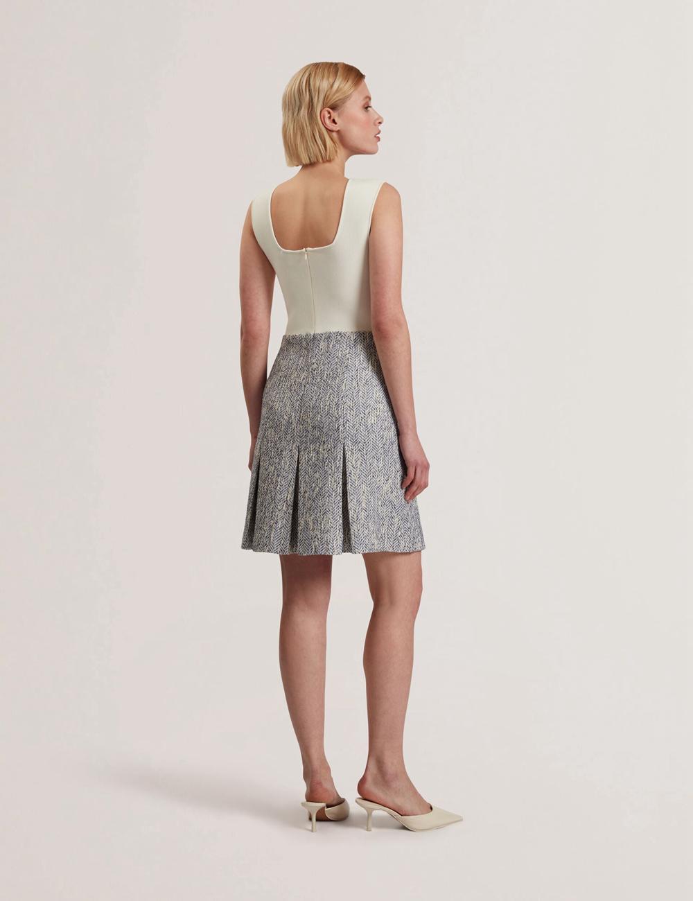 Lt-Blue Ted Baker VULPAM - Sleeveless Knit Bodice Boucle Women Mini Dresses | SG  8453-EDBJQ