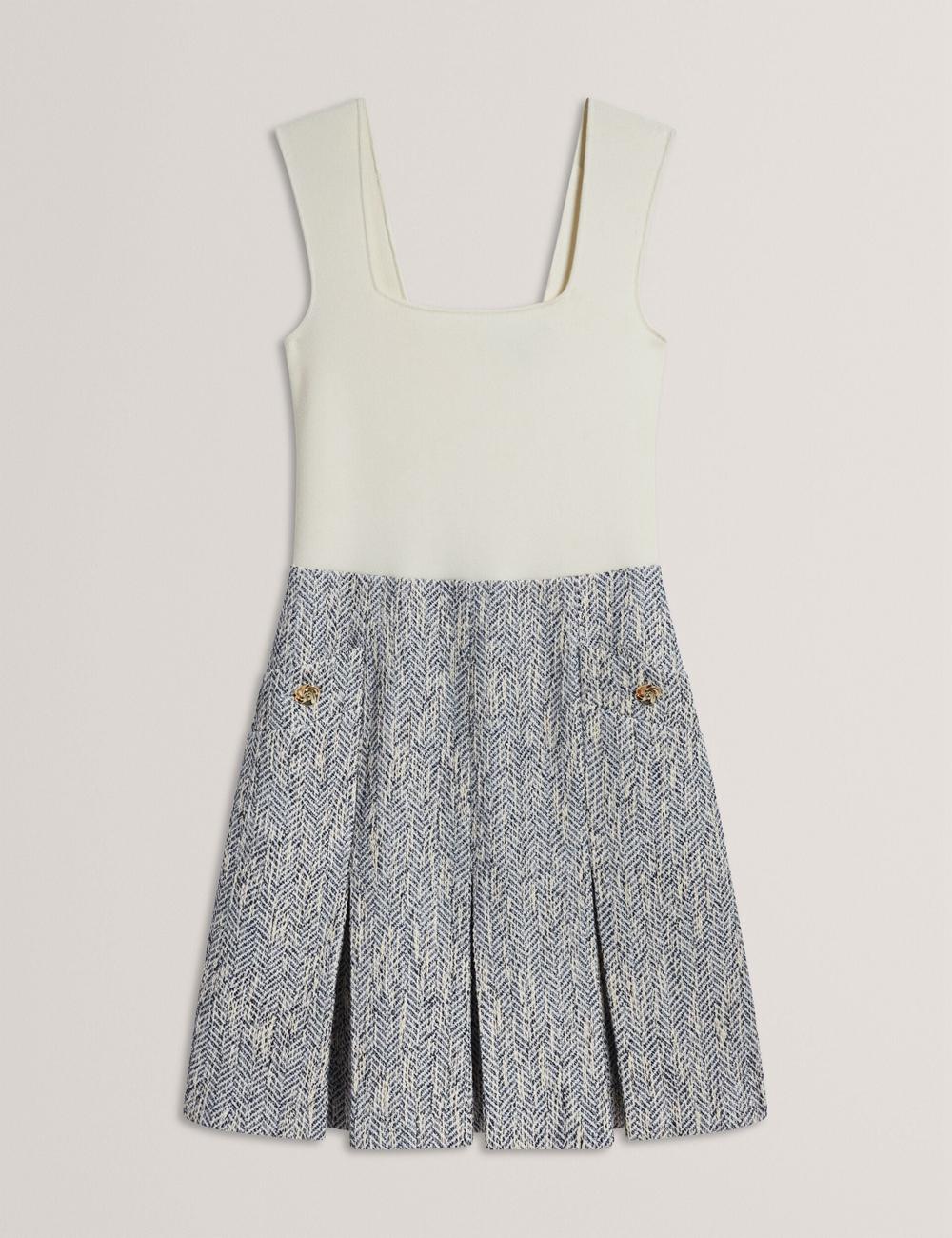 Lt-Blue Ted Baker VULPAM - Sleeveless Knit Bodice Boucle Women Mini Dresses | SG  8453-EDBJQ