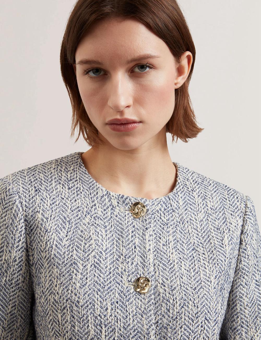 Lt-Blue Ted Baker VULPA - Boucle Button-Up Cropped Tailored Women Jackets | SG  2938-SPIFW