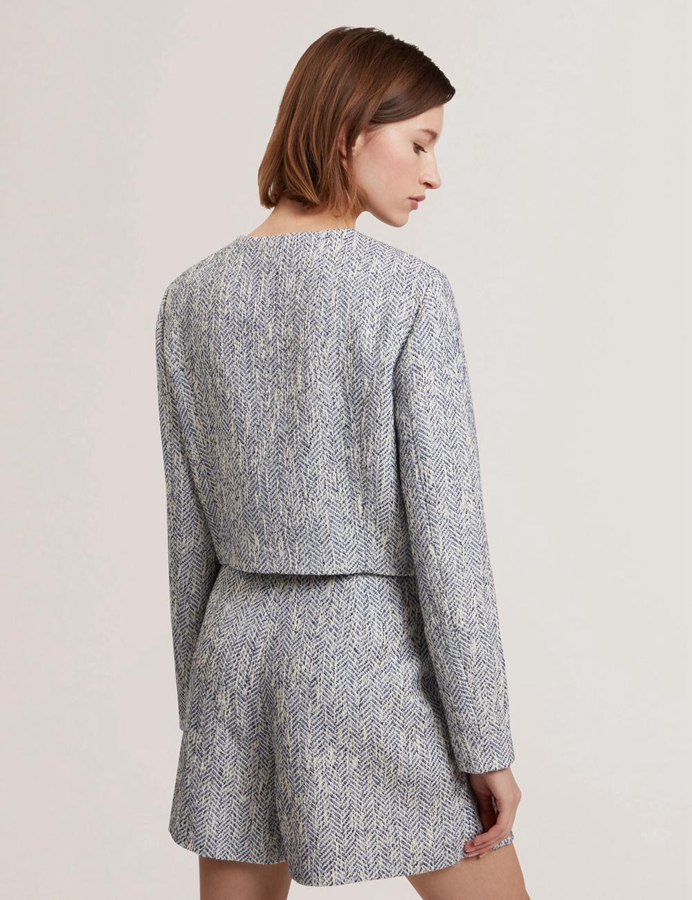 Lt-Blue Ted Baker VULPA - Boucle Button-Up Cropped Tailored Women Jackets | SG  2938-SPIFW