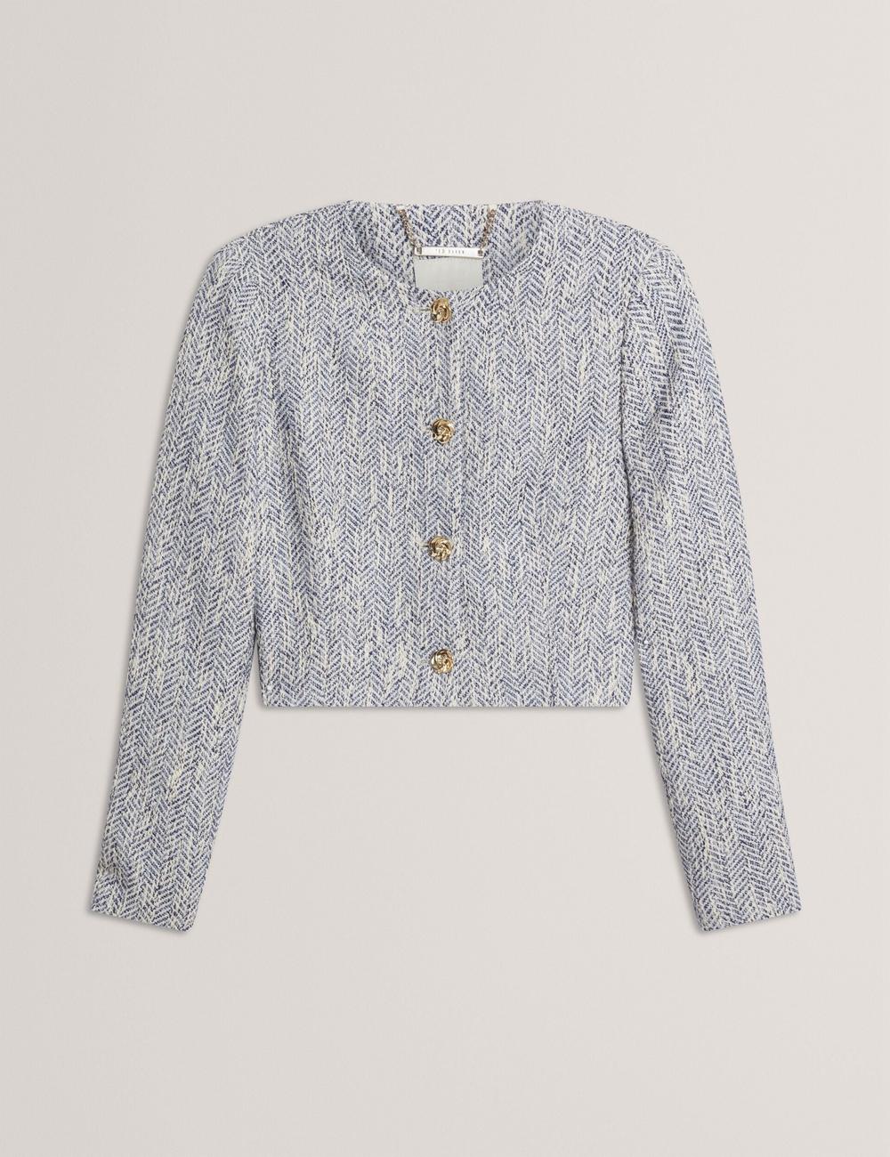 Lt-Blue Ted Baker VULPA - Boucle Button-Up Cropped Tailored Women Jackets | SG  2938-SPIFW