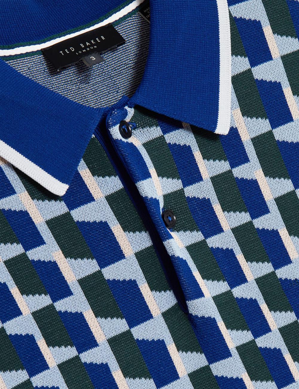 Lt-Navy Ted Baker ROSSIO - Geometric Knitted Short Sleeve Men Polos Shirts | SG  5076-FWCZO