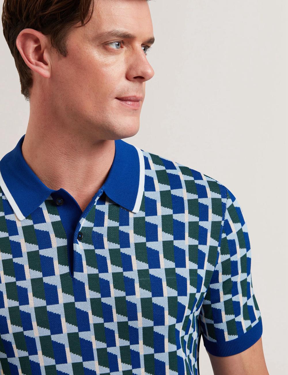 Lt-Navy Ted Baker ROSSIO - Geometric Knitted Short Sleeve Men Polos Shirts | SG  5076-FWCZO