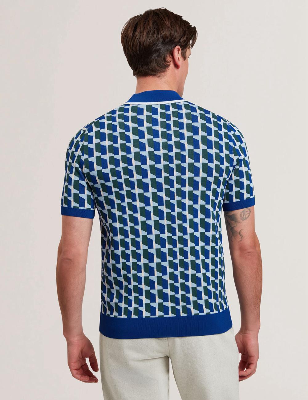Lt-Navy Ted Baker ROSSIO - Geometric Knitted Short Sleeve Men Polos Shirts | SG  5076-FWCZO