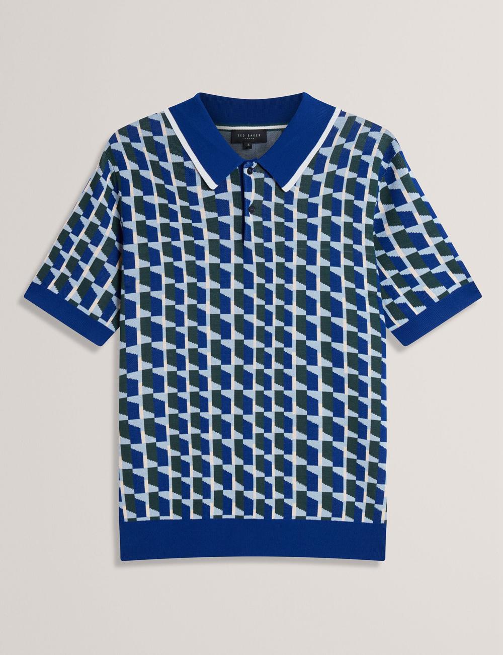 Lt-Navy Ted Baker ROSSIO - Geometric Knitted Short Sleeve Men Polos Shirts | SG  5076-FWCZO