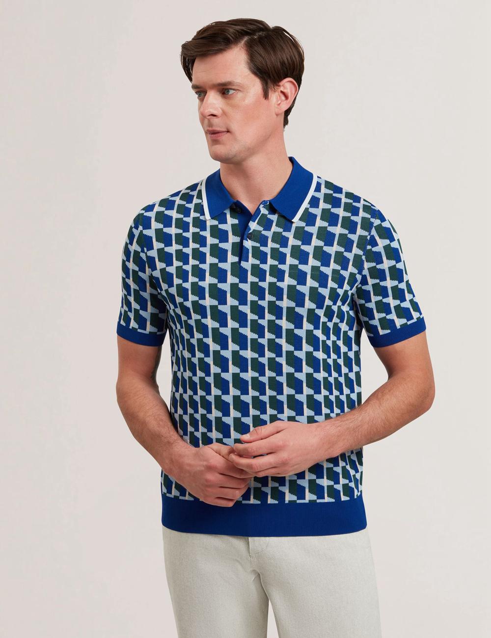 Lt-Navy Ted Baker ROSSIO - Geometric Knitted Short Sleeve Men Polos Shirts | SG  5076-FWCZO