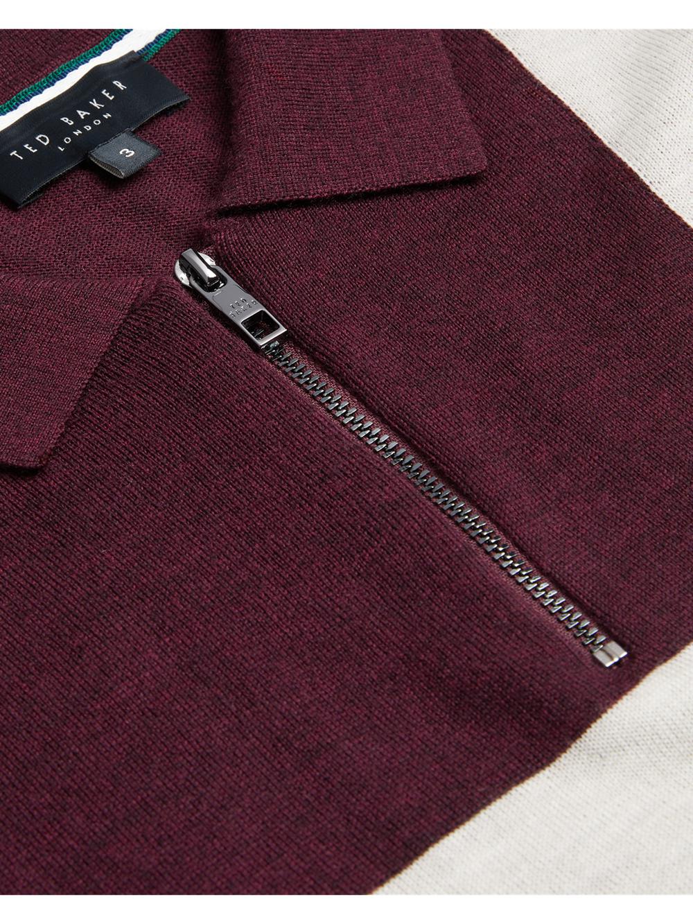 Maroon Ted Baker AMBLER - Colour Block Zip Neck Wool Men Polos Shirts | SG  5976-IJQPN