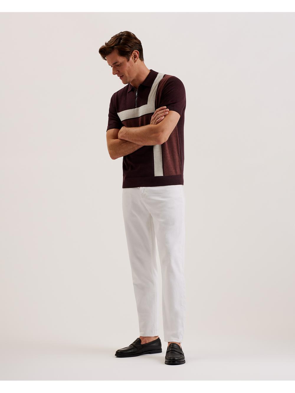 Maroon Ted Baker AMBLER - Colour Block Zip Neck Wool Men Polos Shirts | SG  5976-IJQPN