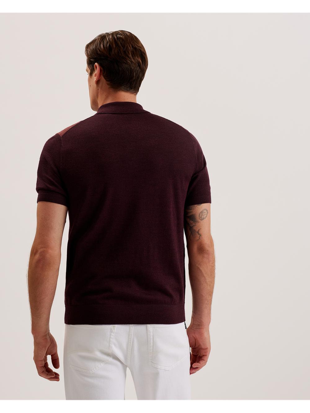 Maroon Ted Baker AMBLER - Colour Block Zip Neck Wool Men Polos Shirts | SG  5976-IJQPN