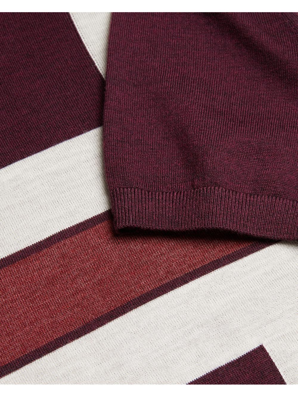 Maroon Ted Baker AMBLER - Colour Block Zip Neck Wool Men Polos Shirts | SG  5976-IJQPN