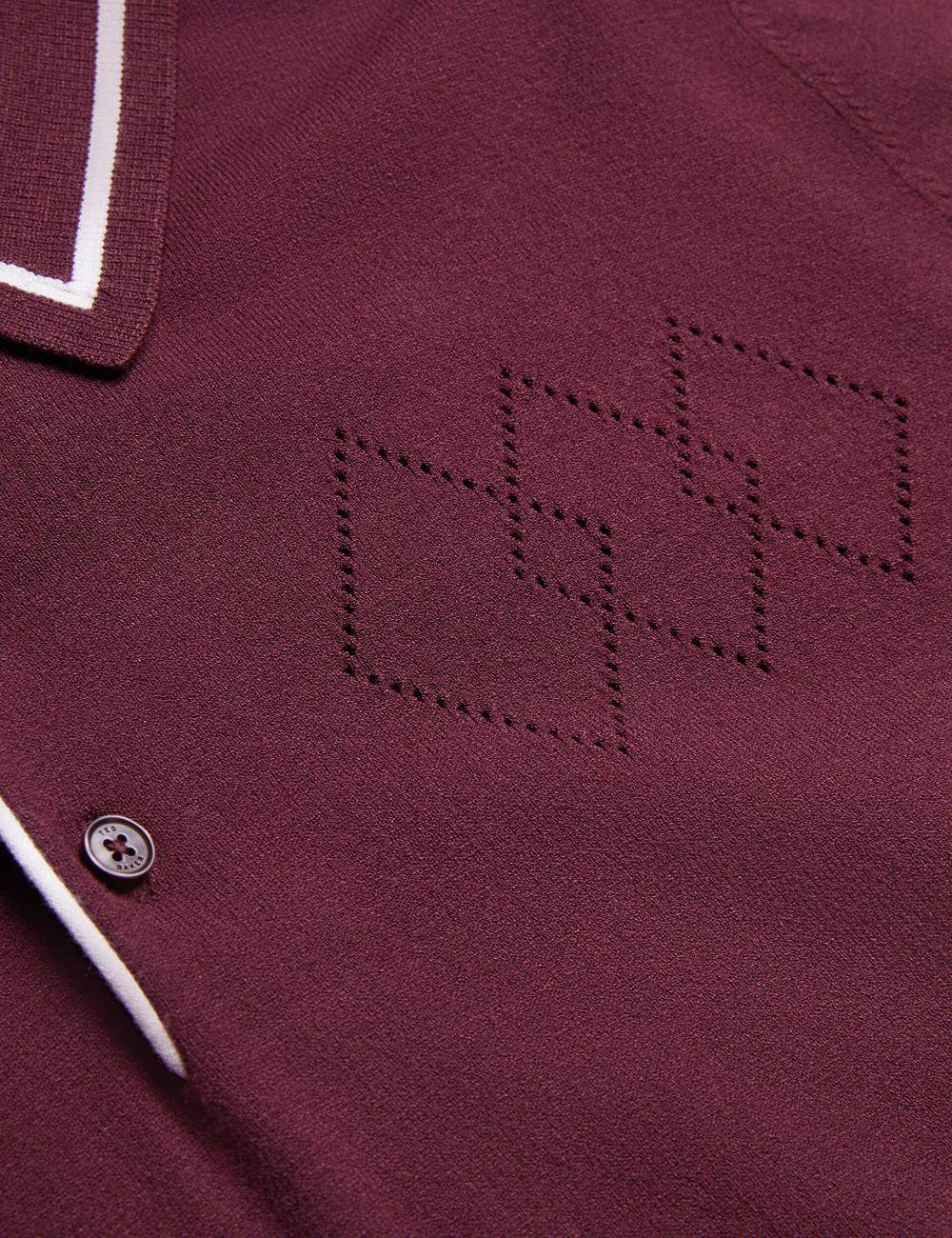 Maroon Ted Baker DUNOW - Pointelle Detail Striped Trim Men Polos Shirts | SG  1649-HEOAW