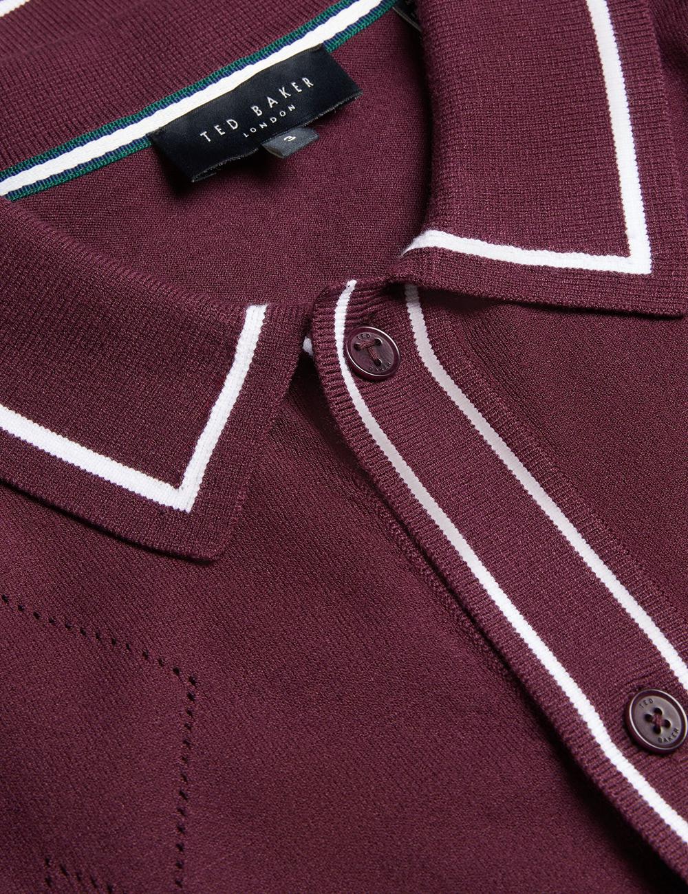 Maroon Ted Baker ELMDON - Pointelle Diamond Knitted Long Sleeve Men Casual Shirts | SG  9268-AIZPX