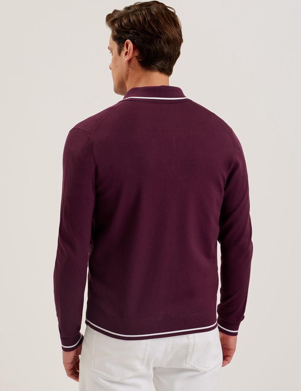 Maroon Ted Baker ELMDON - Pointelle Diamond Knitted Long Sleeve Men Casual Shirts | SG  9268-AIZPX