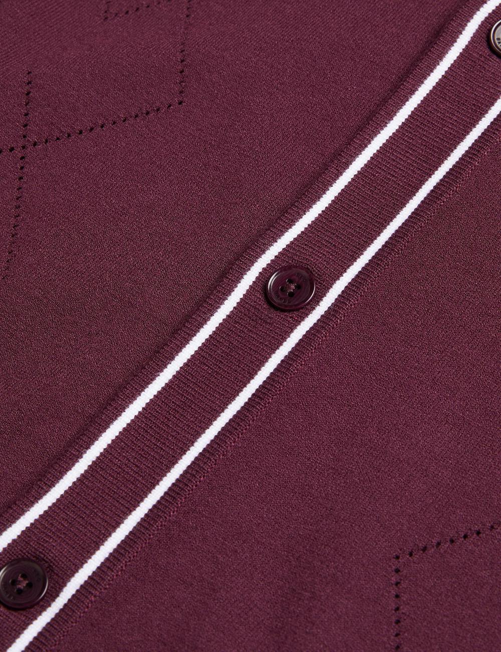 Maroon Ted Baker ELMDON - Pointelle Diamond Knitted Long Sleeve Men Casual Shirts | SG  9268-AIZPX