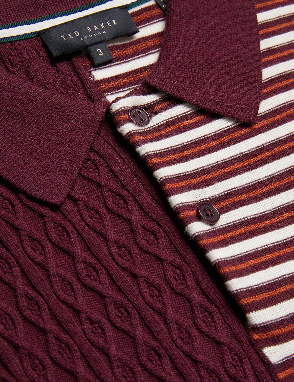 Maroon Ted Baker MINSTA - Textured Patchwork Knit Men Polos Shirts | SG  7941-AEYWP