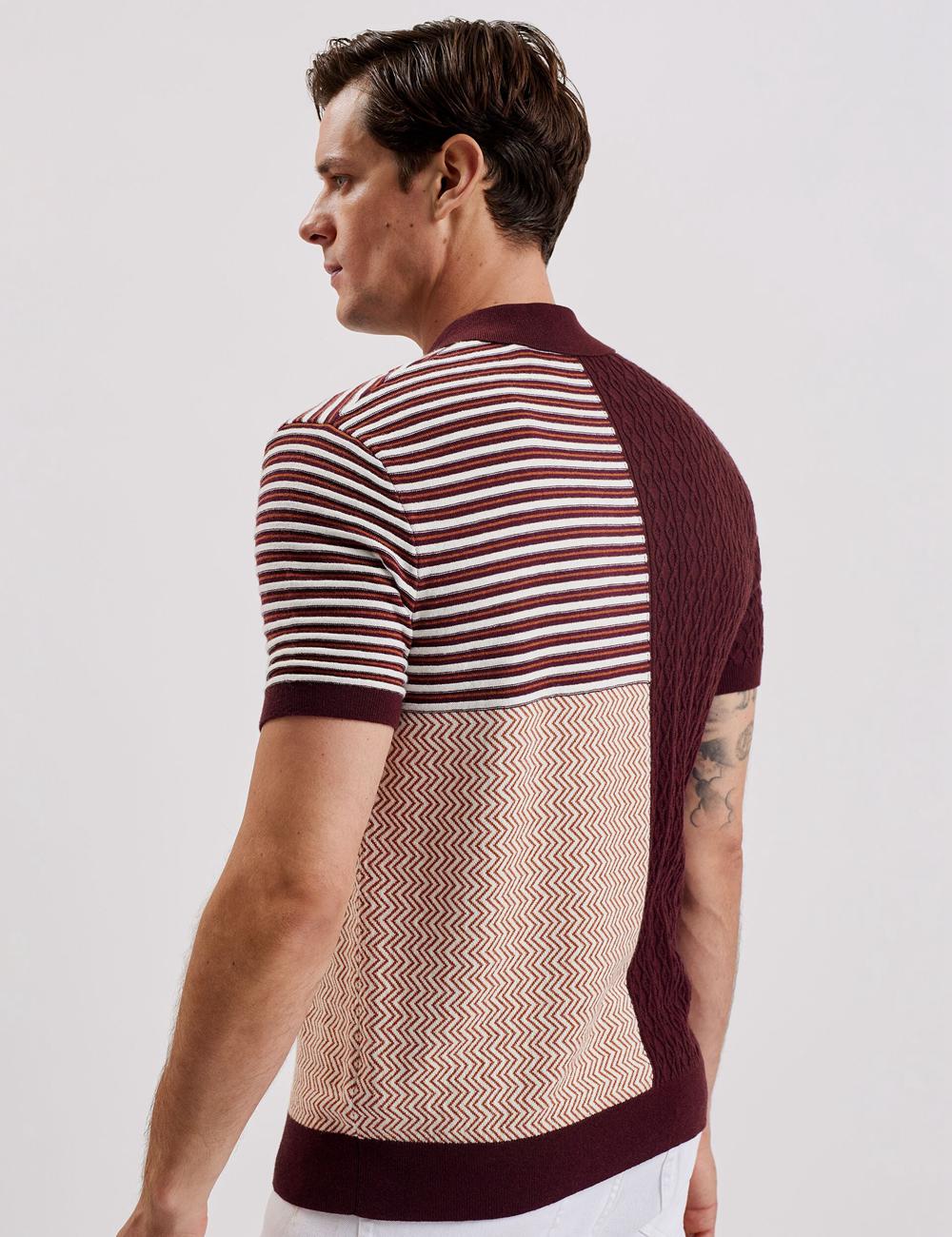 Maroon Ted Baker MINSTA - Textured Patchwork Knit Men Polos Shirts | SG  7941-AEYWP