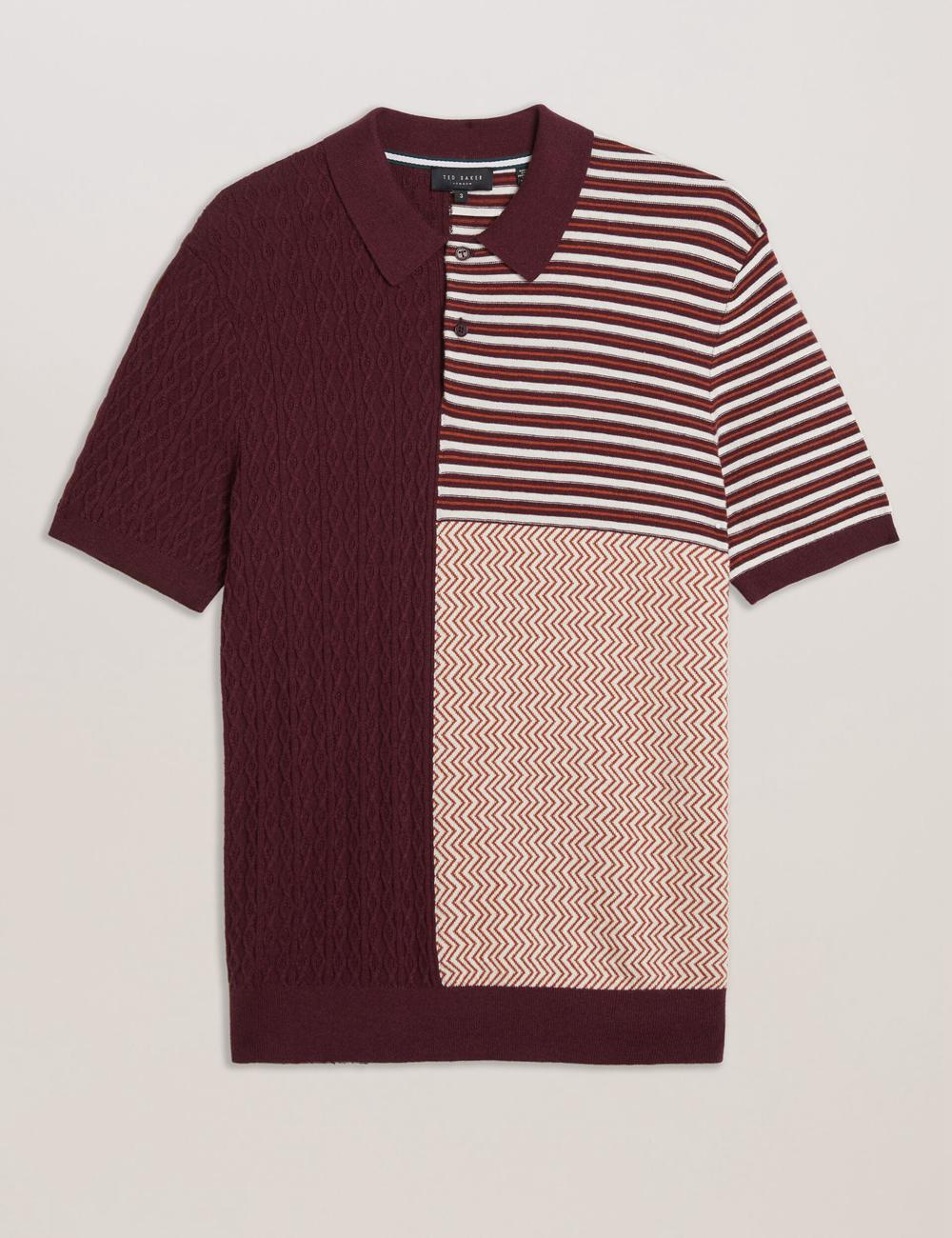 Maroon Ted Baker MINSTA - Textured Patchwork Knit Men Polos Shirts | SG  7941-AEYWP