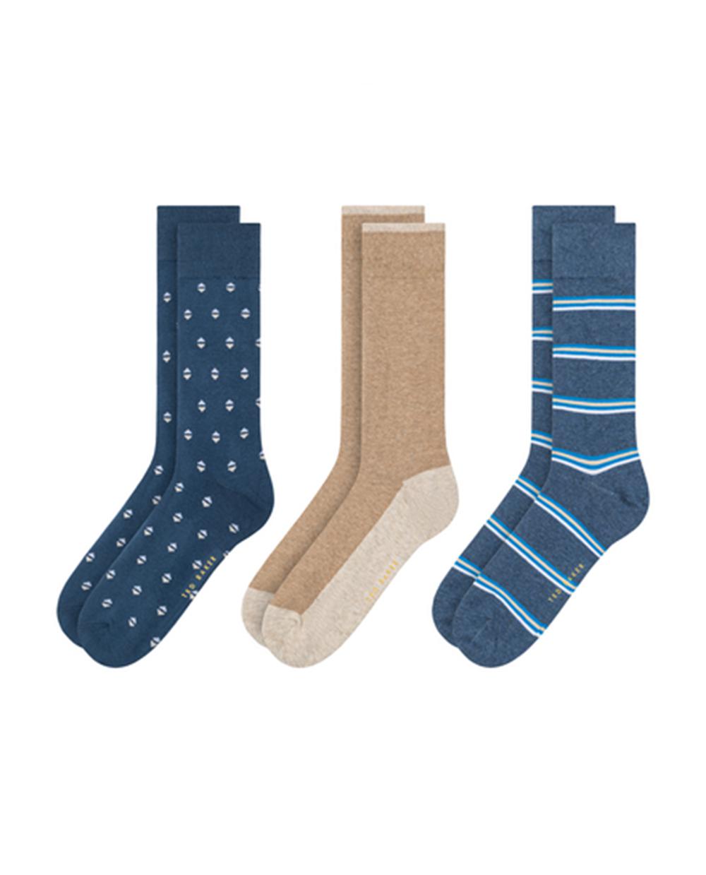 Medium Grey Ted Baker 3 Pack Geometric Stripe Crew Men Socks | SG  0475-ARZYC